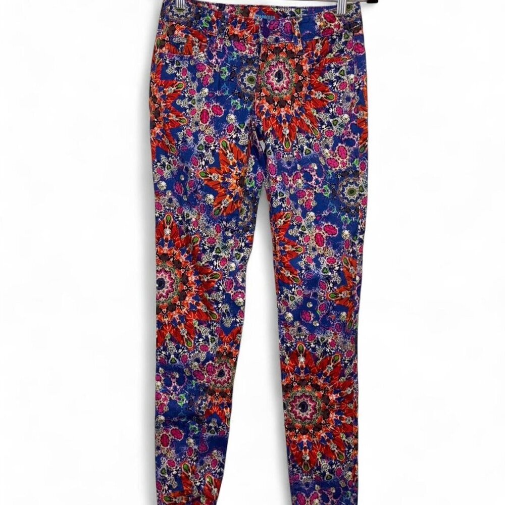 Nanette Lepore L’Amour Designer Velvet Denim Leggings Kaleidoscope Size 3